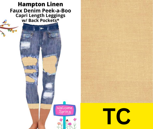 Hampton Linen Capri Faux Denim Peekaboo