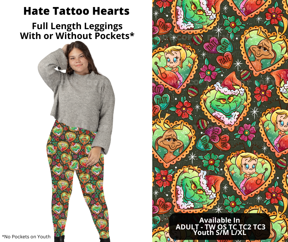 Hate Tattoo Hearts Full Length Leggings w/ Pockets