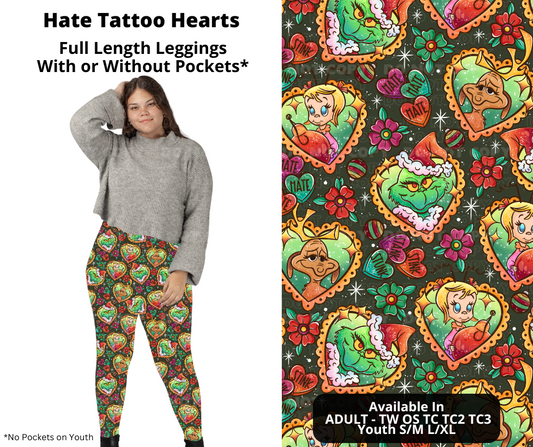 Hate Tattoo Hearts Full Length Leggings w/ Pockets
