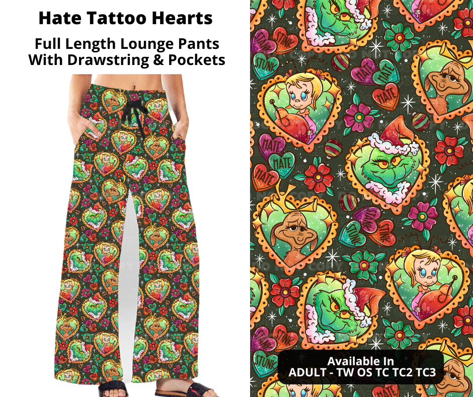 Hate Tattoo Hearts Full Length Lounge Pants