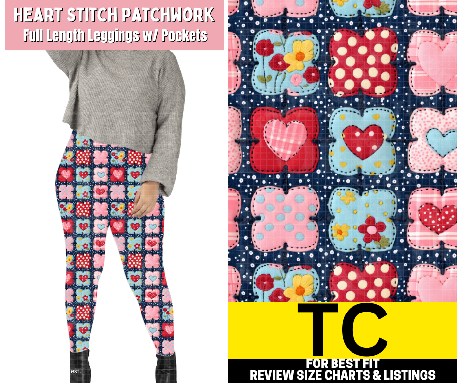 Heart Stitch Patchwork Full Length Leggings w/ Pockets