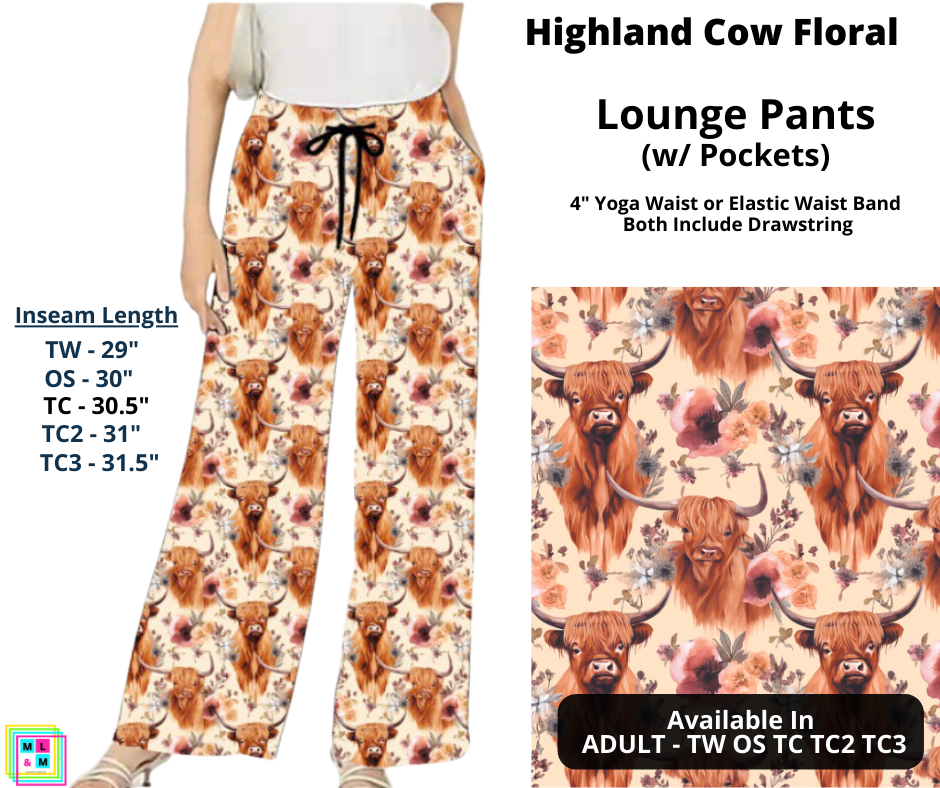 Highland Cow Floral Full Length Lounge Pants