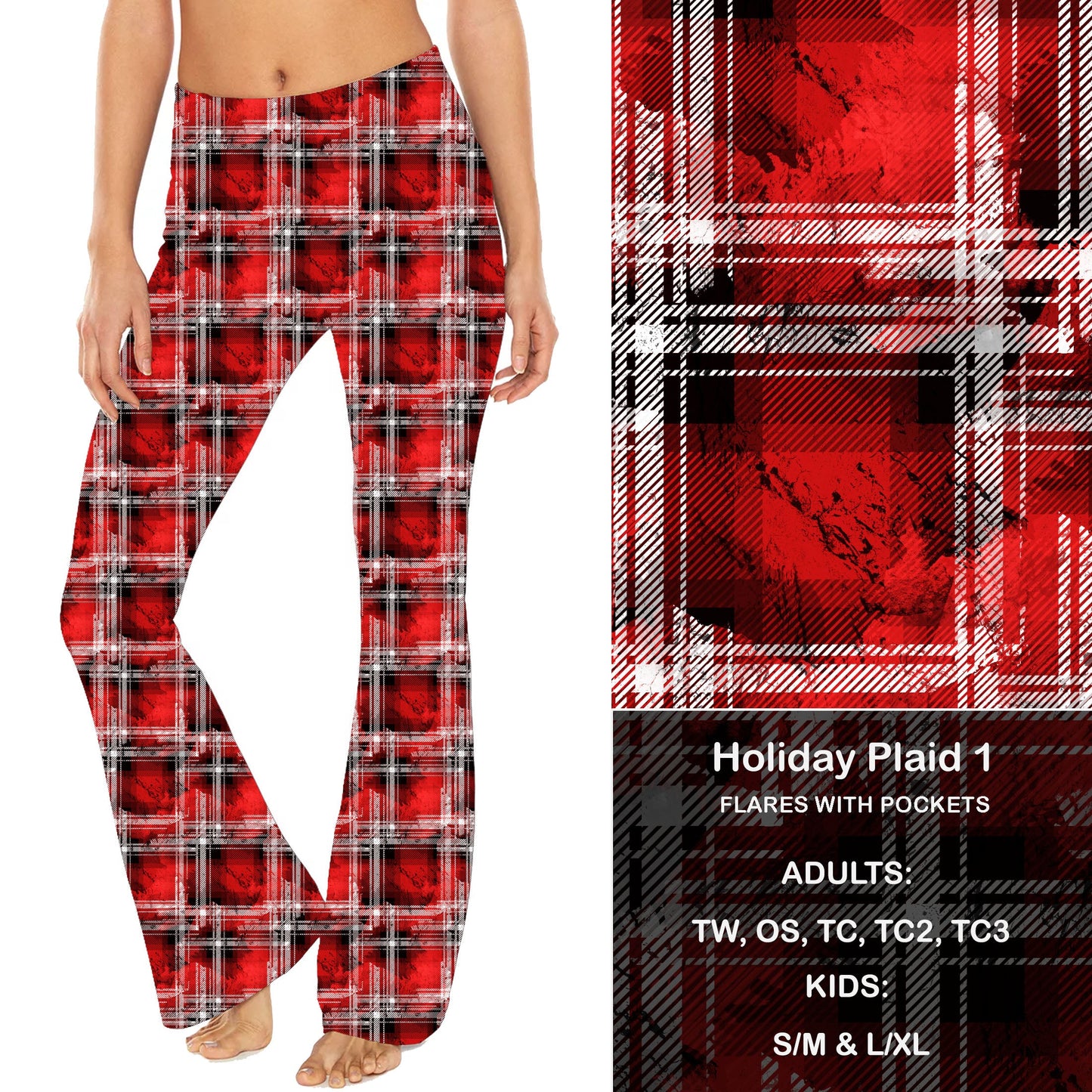 Holiday Plaid 1 - Yoga Flares with Pockets Preorder Closes 9/20 eta late Oct