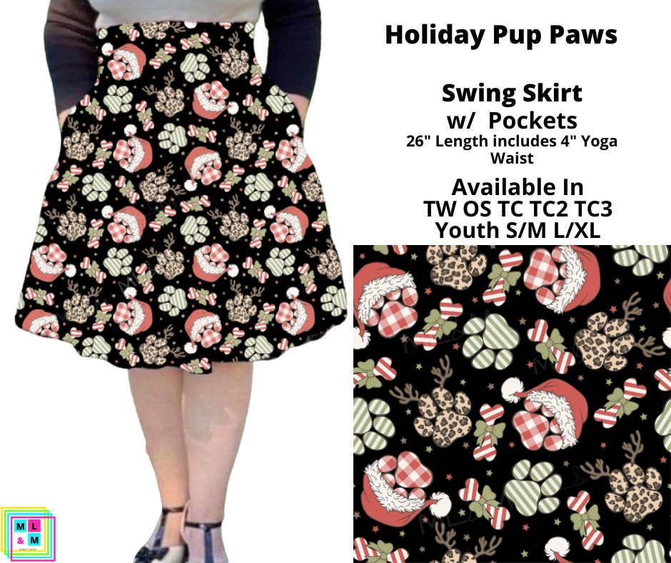 Holiday Pup Paws Swing Skirt