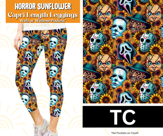 Horror Sunflower Capri Length Leggings w/ Pockets