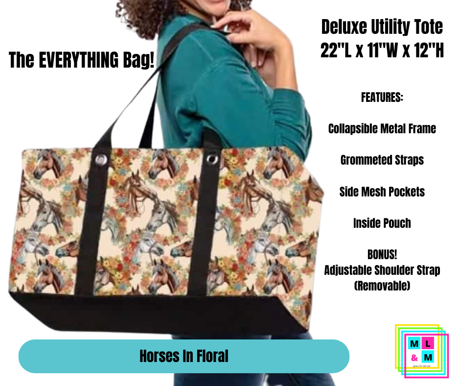 Horses in Floral Collapsible Tote