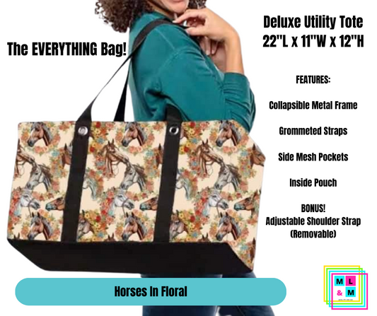 Horses in Floral Collapsible Tote
