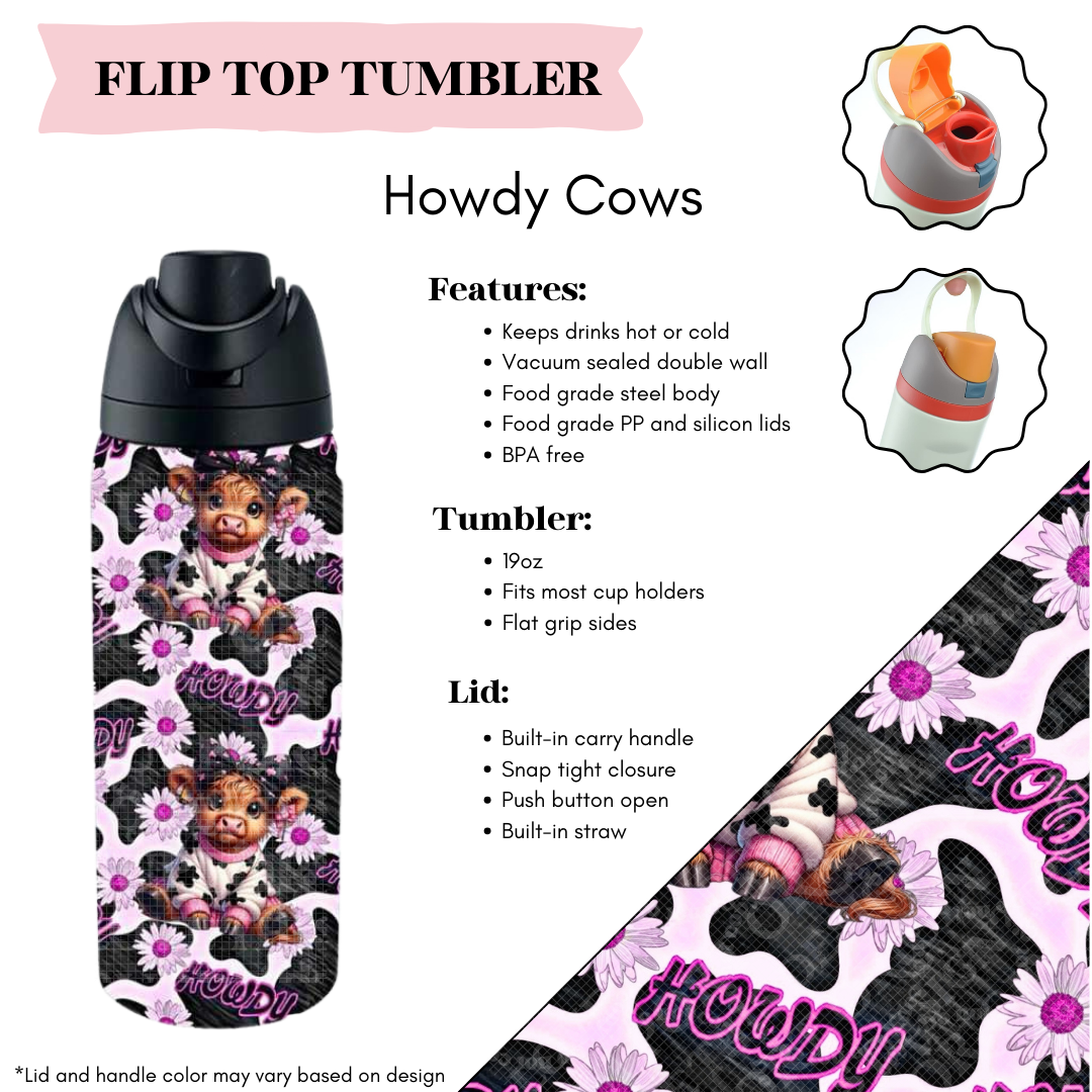 Howdy Cows Flip Top Tumbler