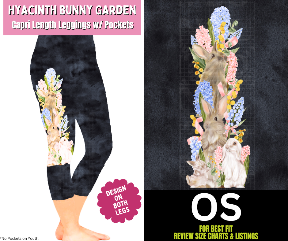 Hyacinth Bunny Garden Capri Leggings w/ Side Leg Designs