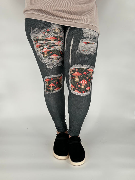 Mushroom Denim Leggings w/ Back Pockets