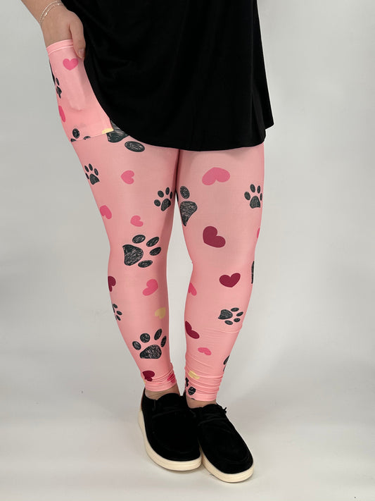 Brown Paw Leggings w/ Pockets