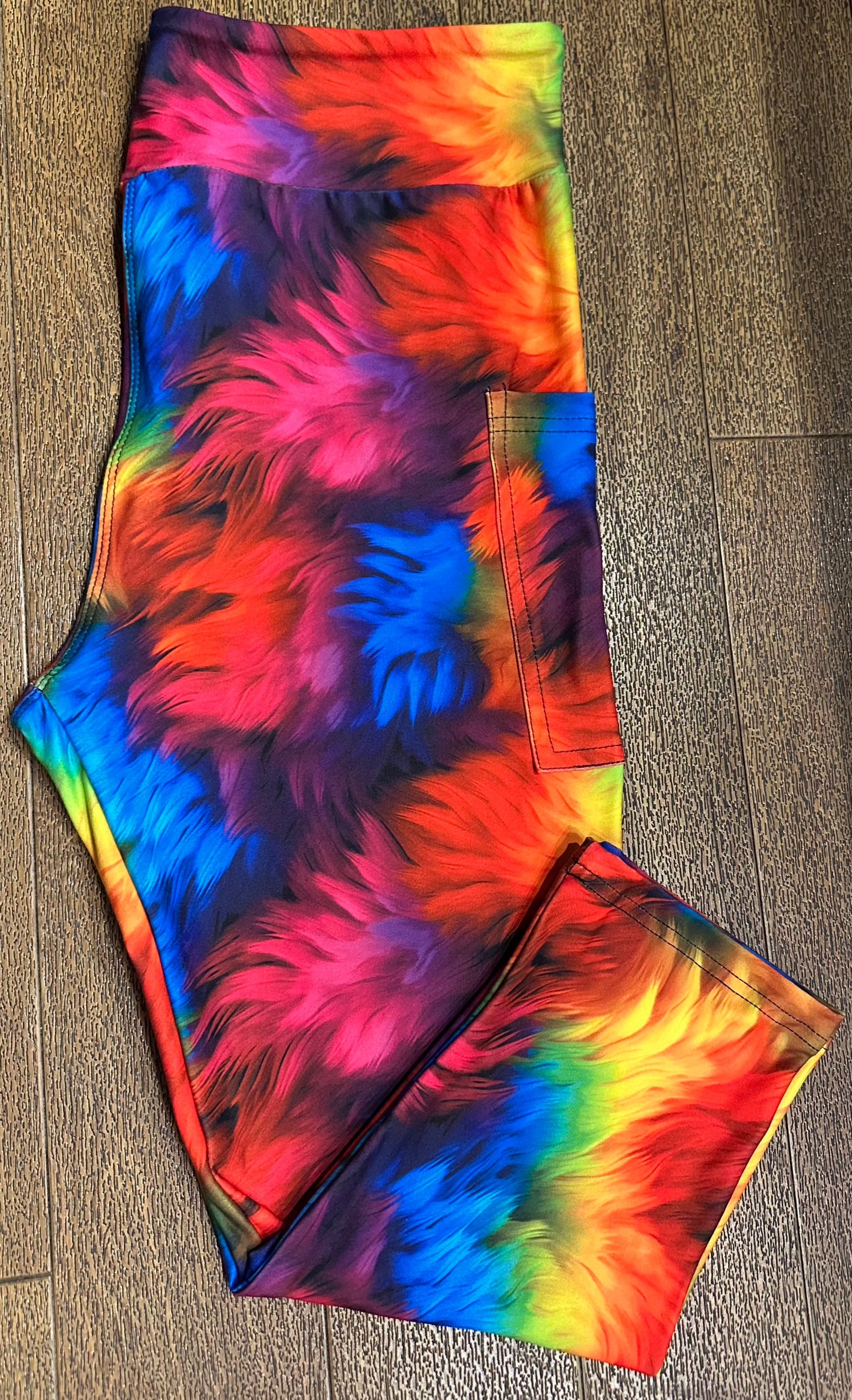 Rainbow Monster Fur leggings and capris with pockets