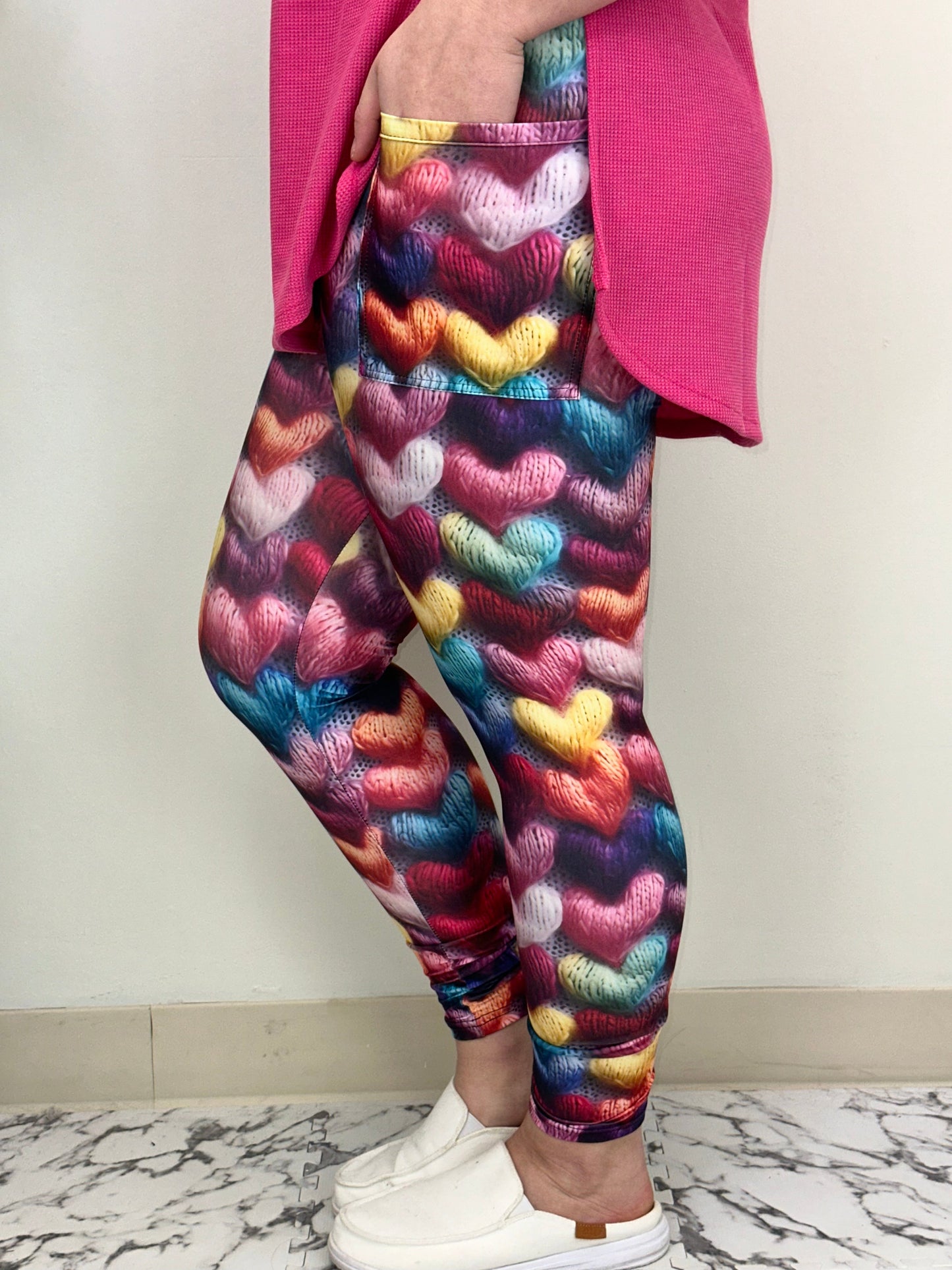 Knitted Heart Leggings w/ Pockets