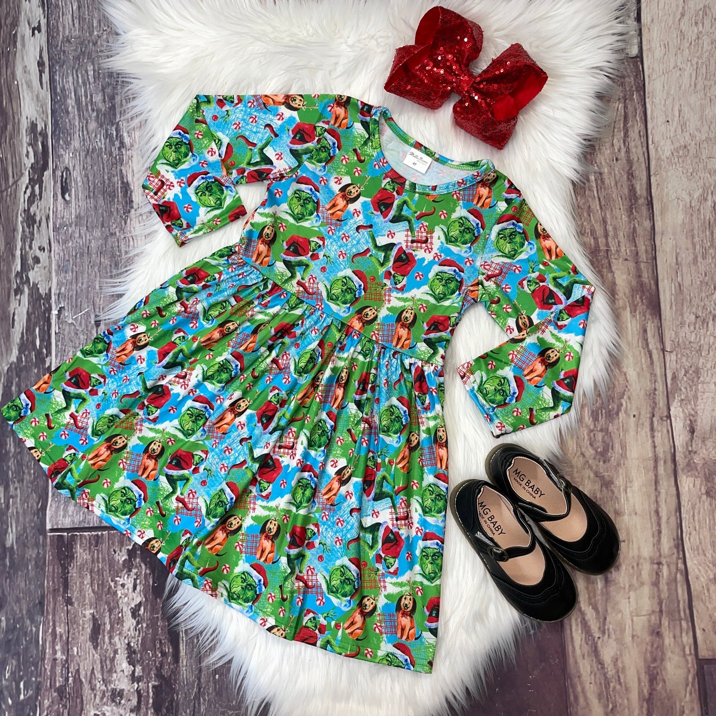 Christmas Character Long Sleeve Mid-Twirl Dress