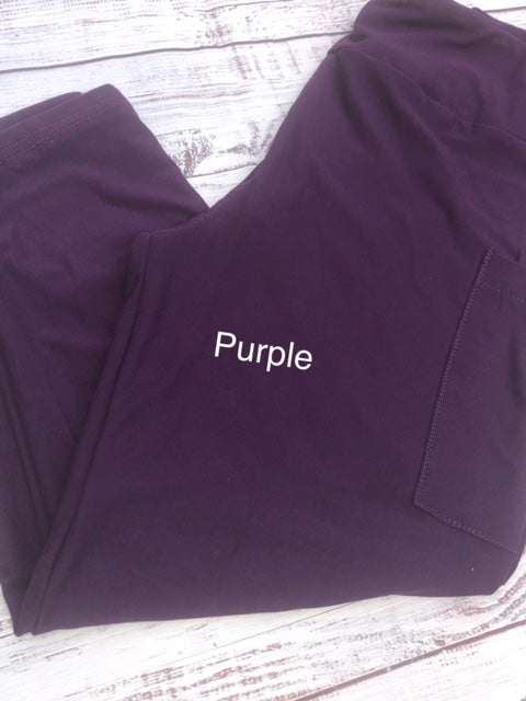 Plum purple leggings, capris and shorts with pockets