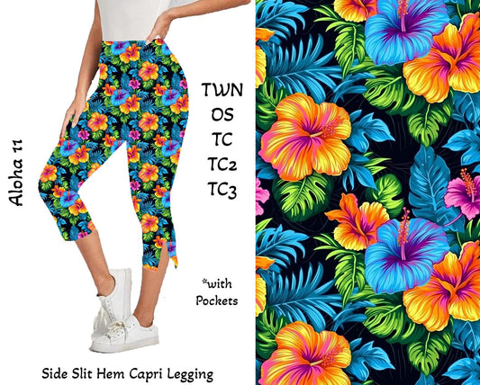 Aloha 11 -  Side Slit Hem Capri Leggings with Pockets Preorder Closes 3/25