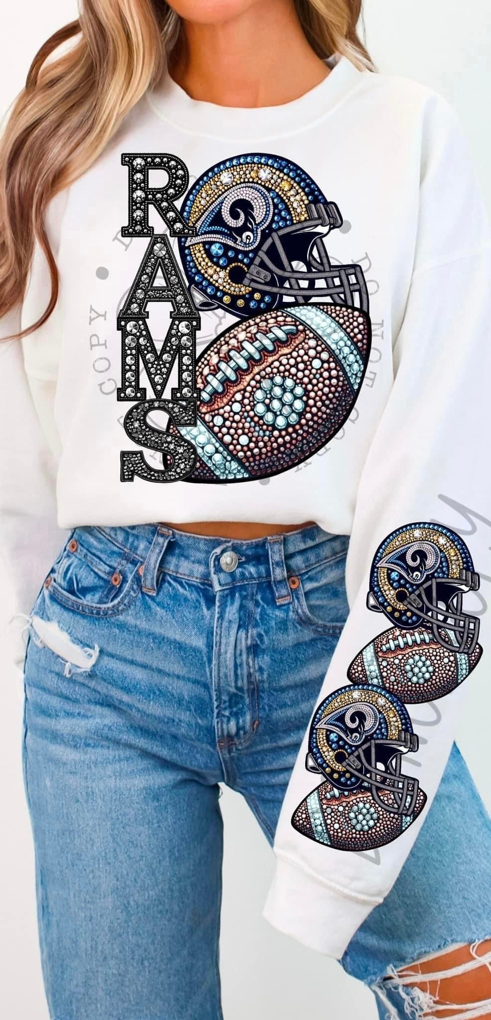 Football Teams With Sleeve Faux Rhinestones TEAM NAME UP & DOWN