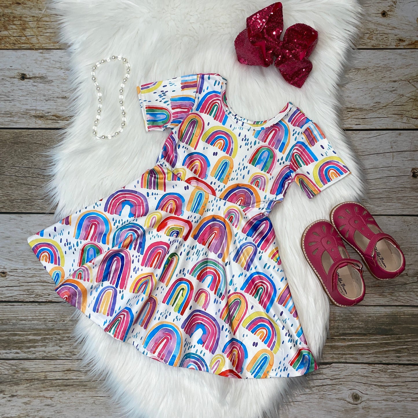 Pink & Yellow Rainbow Printed Short Sleeve Dress