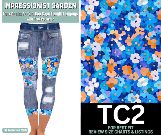 Impressionist Garden Capri Faux Denim Peekaboo