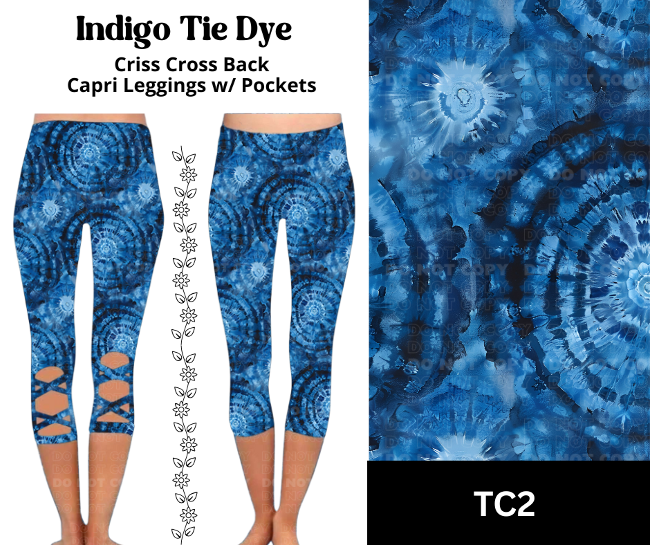 Indigo Tie Dye Criss Cross Capri w/ Pockets