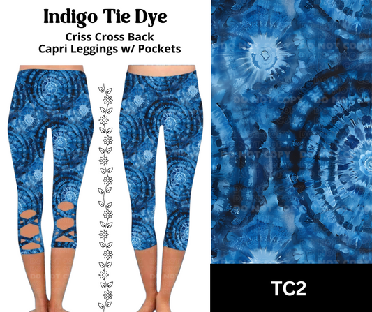 Indigo Tie Dye Criss Cross Capri w/ Pockets
