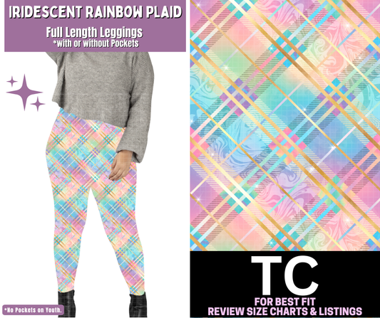 Iridescent Rainbow Plaid Full Length Leggings w/ Pockets