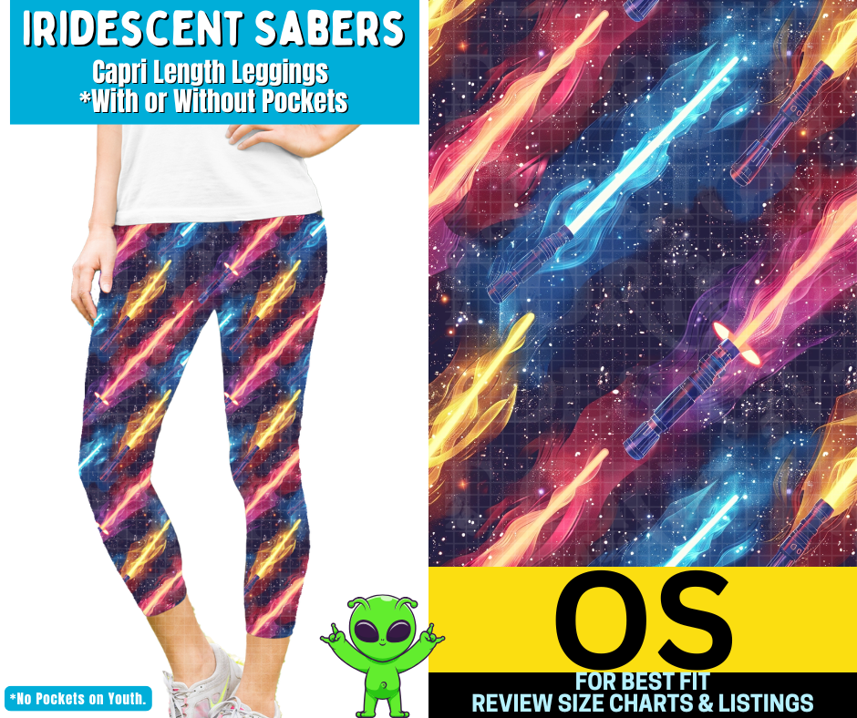 Iridescent Sabers Capri Length Leggings w/ Pockets