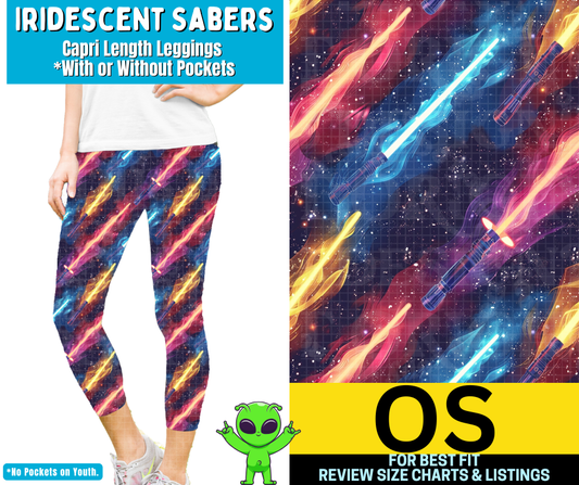 Iridescent Sabers Capri Length Leggings w/ Pockets