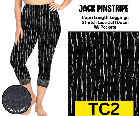 Jack Pinstripe Lace Cuff Capris w/ Pockets