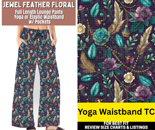 Jewel Feather Floral Full Length Lounge Pants