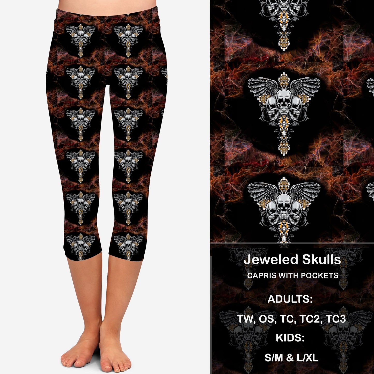 Jeweled Skulls Leggings & Capris with Pockets  Preorder Closes 7/7 eta Late August