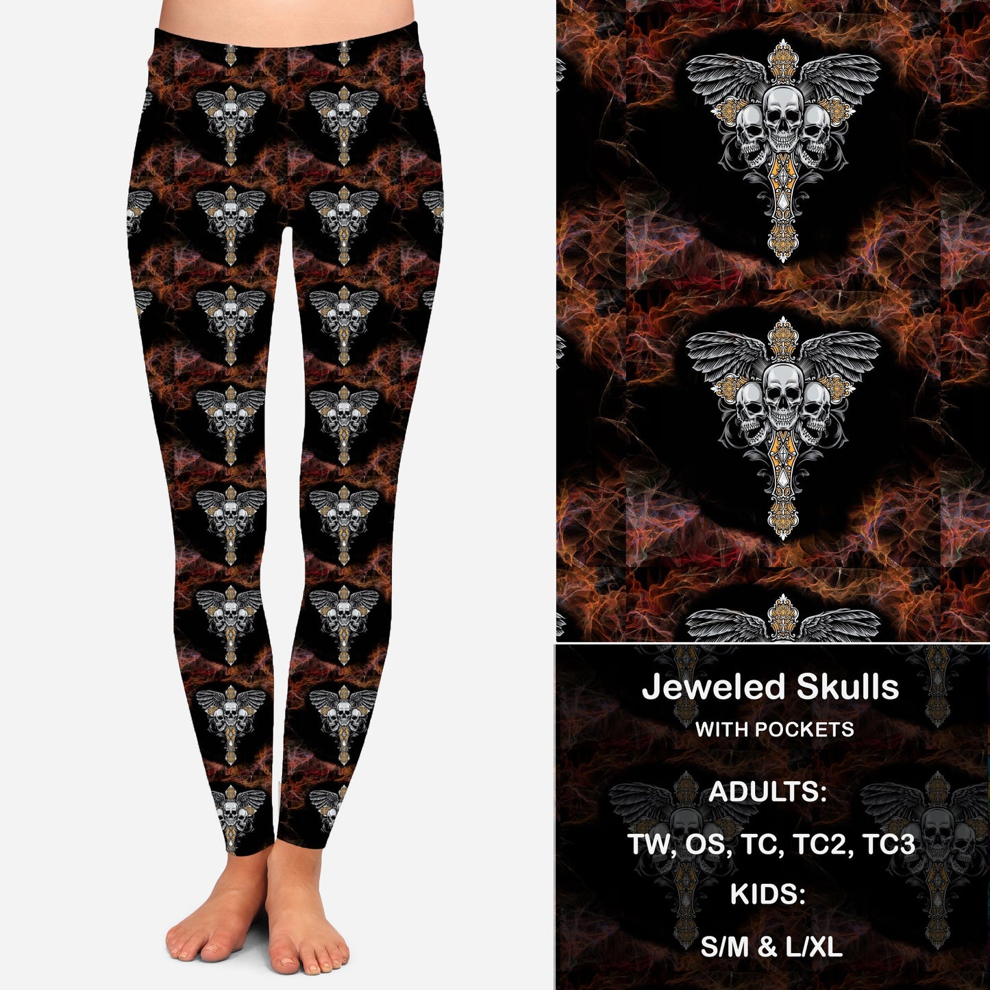 Jeweled Skulls Leggings  with Pockets