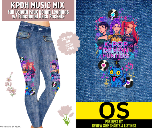 KPDM Music Mix Full Length Faux Denim w/ Side Leg Designs