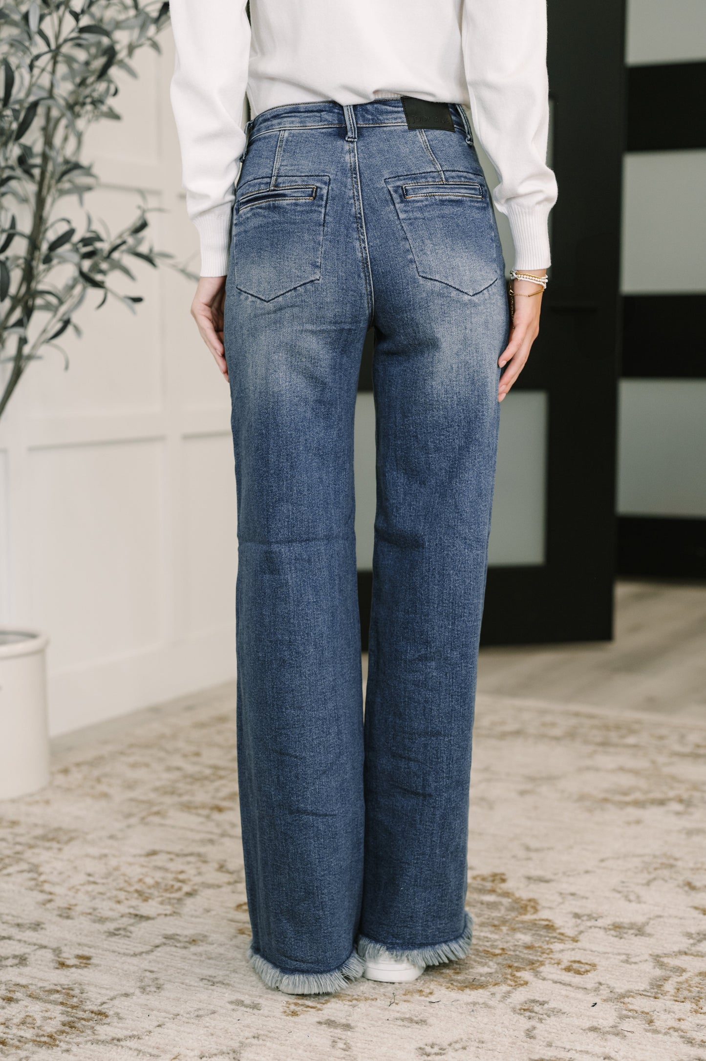 Karla High Waist Column Straight Button-Fly & Back Welt Pkts