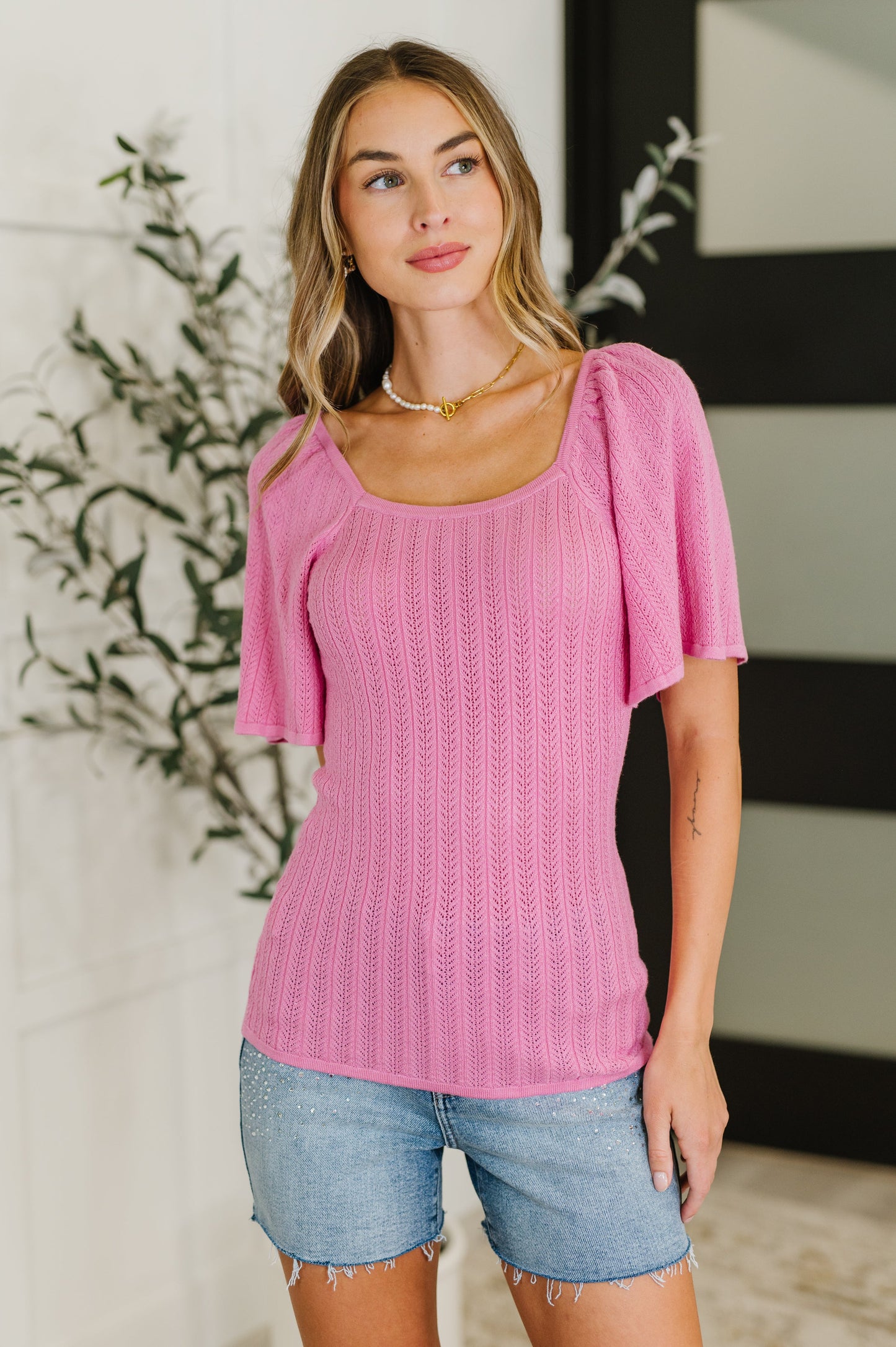 PREORDER: Kimono Sleeve Knit Blouse in Fuchsia