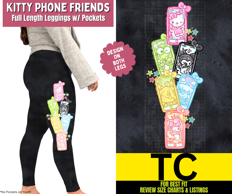 Kitty Phone Friends Watercolor Fleece Leggings w/ Side Leg Designs