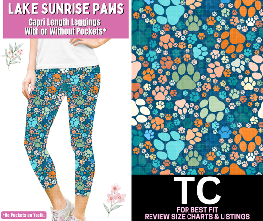 Lake Sunrise Paws Capri Length Leggings w/ Pockets