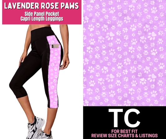Lavender Rose Paws Side Panel Pocket Capri Length Leggings