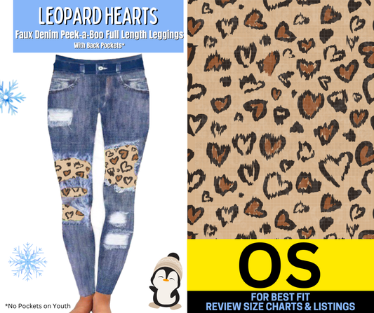 Leopard Hearts Faux Denim Full Length Peekaboo Leggings