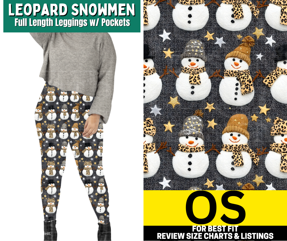 Leopard Snowmen Full Length Leggings w/ Pockets