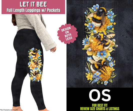 Let It Bee Watercolor Full Length Leggings w/ Side Leg Designs