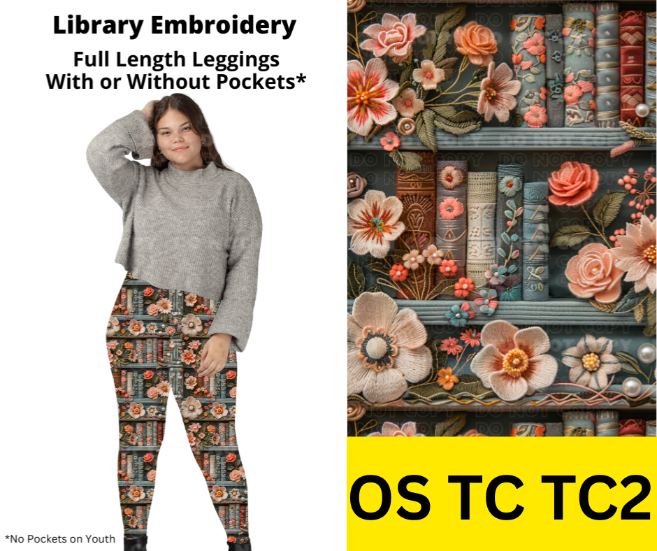 Library Embroidery Full Length Leggings w/ Pockets
