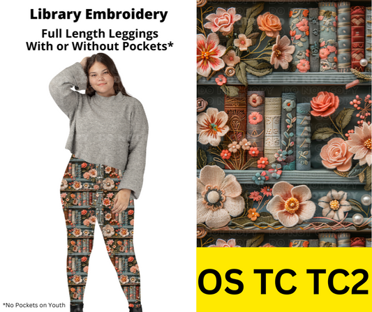 Library Embroidery Full Length Leggings w/ Pockets