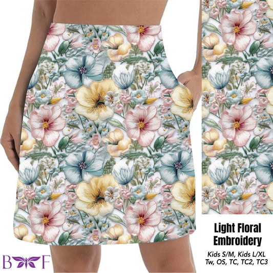 Light Floral Embroidery Skorts with pockets