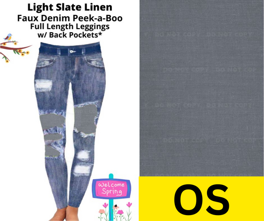 Light Slate Linen Faux Denim Full Length Peekaboo Leggings