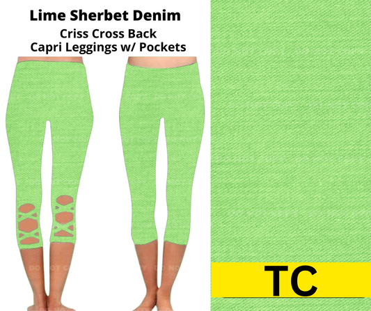 Lime Sherbet Denim Criss Cross Capri w/ Pockets