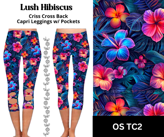 Lush Hibiscus Criss Cross Capri w/ Pockets