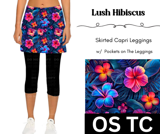 Lush Hibiscus Skirted Capri Length Leggings w/ Pockets