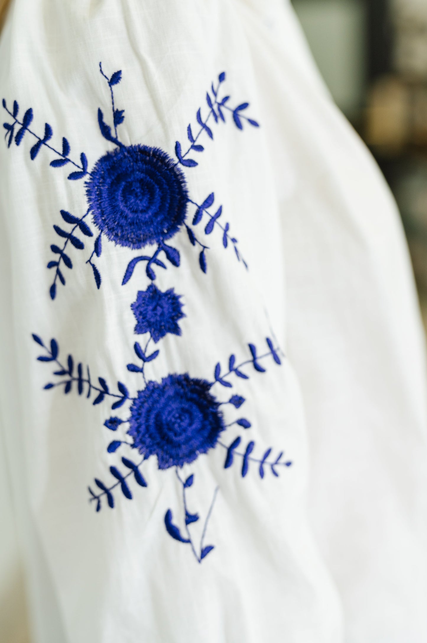 PREORDER: Machine Embroidered Details Ruffle Neck Blouse
