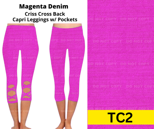 Magenta Denim Criss Cross Capri w/ Pockets
